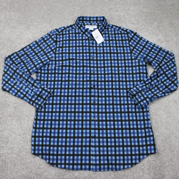 Mizzen + Main Leeward Shirt NWT Mens 2XL XXL Dark Blue Plaid Trim Fit L/S Button - Picture 1 of 14